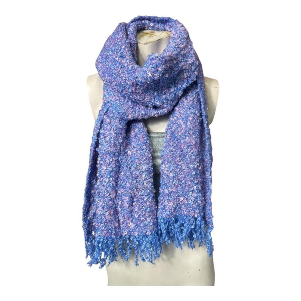 blue and pink‎ fringed Mohair scarf
